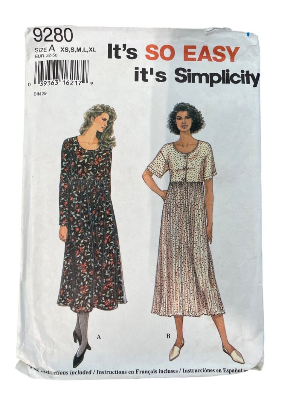 Vintage 90s Simplicity 9280 Sewing Pattern XS-XL Misses Dresses Retro 1994 CUT
